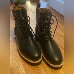 NWOT BLACK FAUX LEATHER COMBAT BOOTS